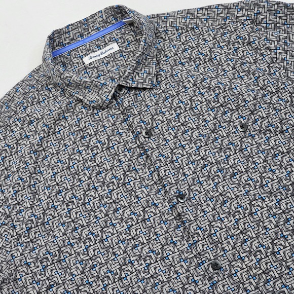 Tommy Bahama Other - Tommy Bahama Shirt Mens XXL Grey Blue Geometric Silk Hawaiian Resortwear Beach